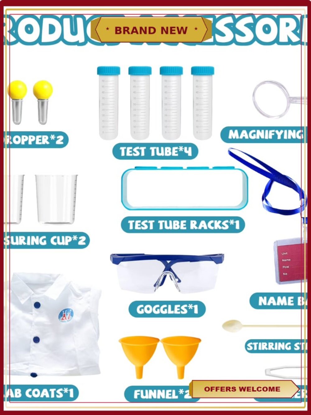 Kids Scientist Doctor Lab Coat Costume with Science Experiment Kit Pretend Play - Picture 5 of 5